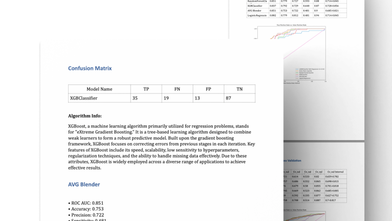 The image shows the results of evaluating metrics with artificial intelligence analysis